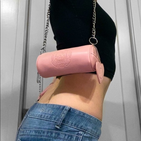 Juicy Couture BARBIE PINK BABY PINK LEATHER MINI BARREL BAG RARE PRINCESS Y2K - Picture 3 of 16